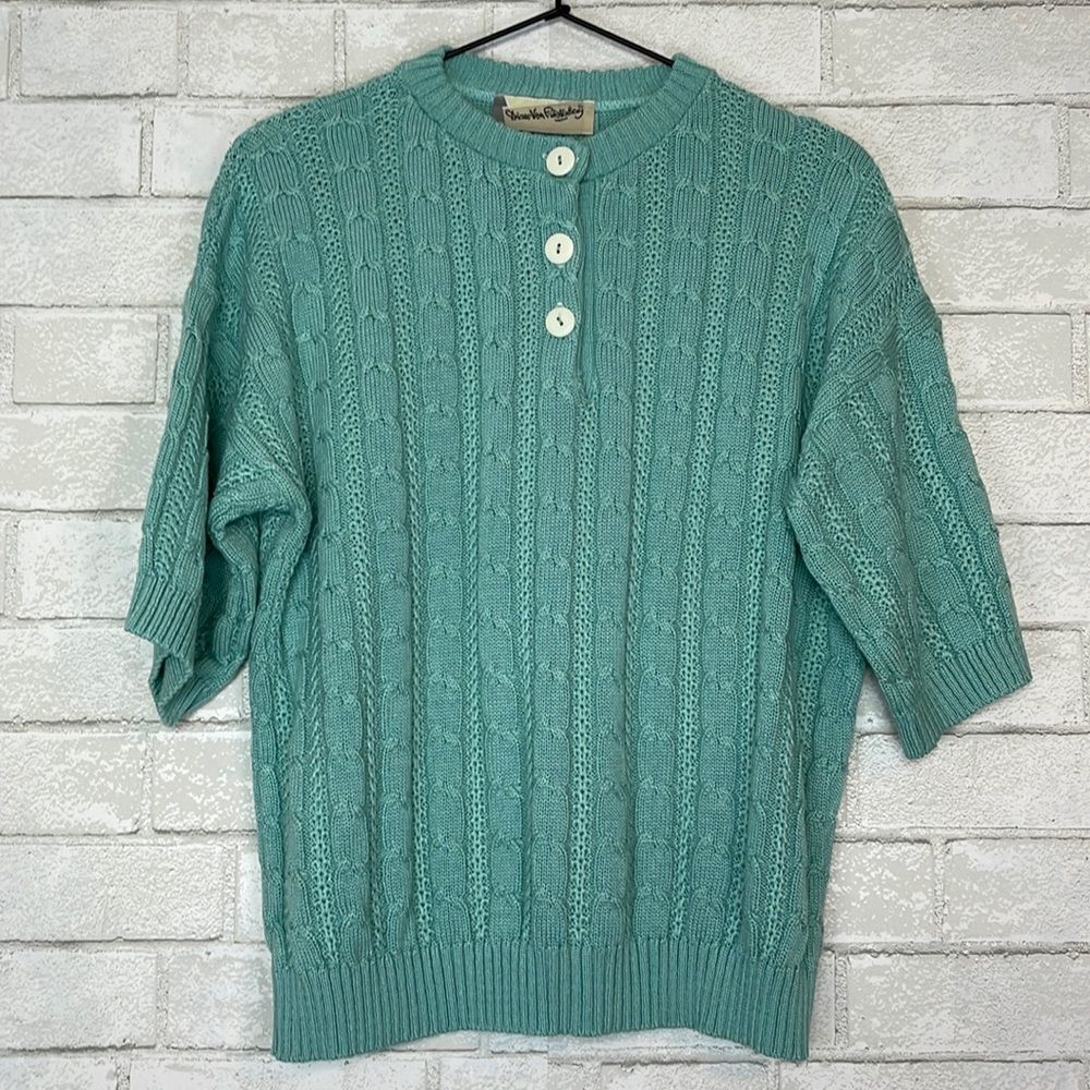 Diane Von Furstenberg Teal Cable Knit Sweater